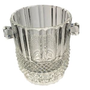Champagne Ice Bucket Vintage Diamond Point Clear Pressed Glass Band with Handles